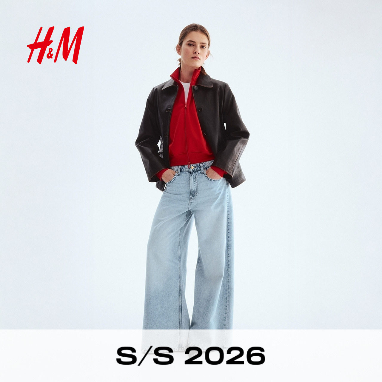 HM女装牛仔裤2026夏季新款莱赛尔时尚气质阔腿高腰长裤1318425