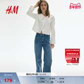 HM女装 褶皱衬衣上衣1308945 娃娃领V领宽松长袖 衬衫 冬季