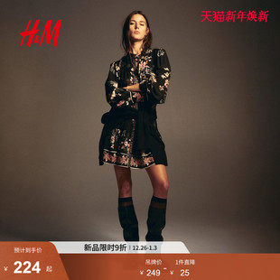 式 腰部系带裙衫 春节氛围感连衣裙1319938 连衣裙2026春新款 HM女装