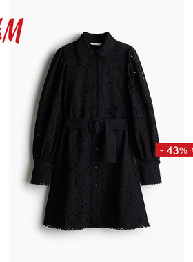 HM女装冬季镂空刺绣衬衫式连衣裙1268124