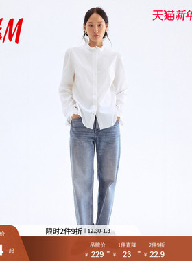 HM女装衬衫2025冬季新款时尚潮流简约气质荷叶边领口衬衫1295517