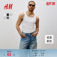 T恤上衣1227155 简约合身圆领罗纹直筒健身运动无袖 HM男装 背心春季