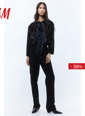 HM女装短外套冬季时尚礼服晚宴节日饰蝴蝶结亮片开衫1258249