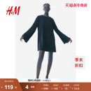 褶裥袖 HM女装 宽松圆领长袖 休闲优雅法式 短裙1242802 连衣裙冬季