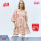 HM女装 掐腰连衣裙1320002 气质亚麻混纺法式 连衣裙2026春季 新款