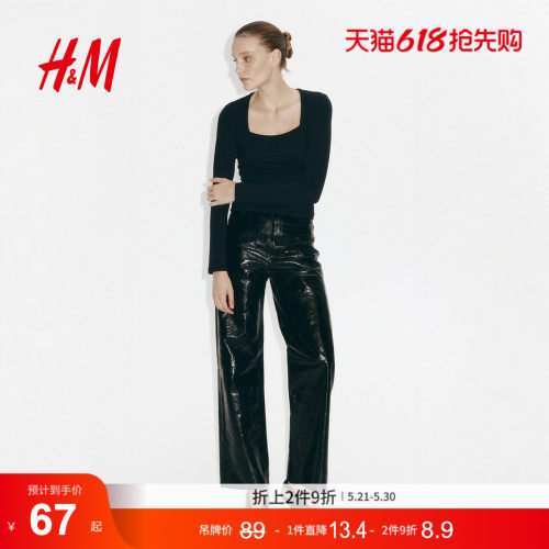 HM夏季复古休闲显瘦长袖T恤