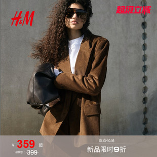 HM2026秋季新款女装双排扣灯芯绒休闲西装1354731