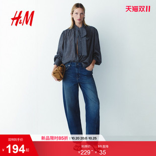 HM女装衬衫2026秋季新款蝴蝶结领法式早通勤灯笼袖上衣1358865