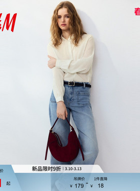 HM女装衬衫2026春季新款木耳边时尚褶边领衫潮流格子衬衫1318808