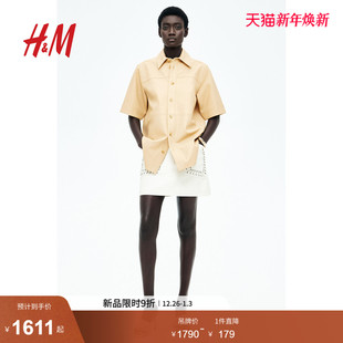 皮衣秋季 2025女装 新款 柔软简约宽松皮革短袖 1282647 衬衫