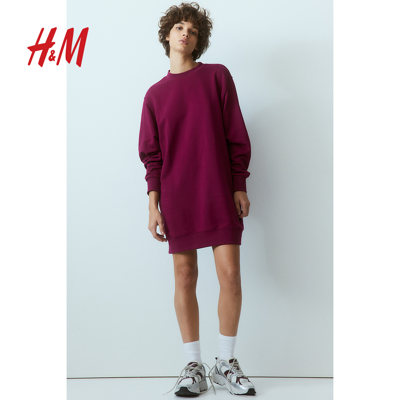 HM女装连衣裙2023冬季新款柔软保暖休闲卫衣面料连衣裙0979874