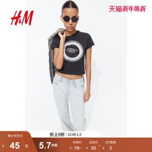 印花修身 T恤冬季 HM女装 短上衣1207443 Spiritualized净化乐队