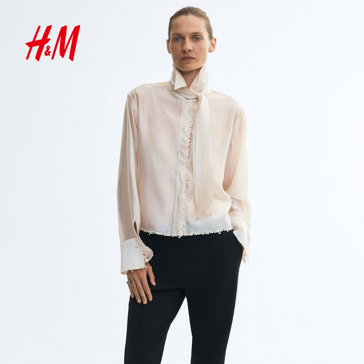 【伦敦时装周同款】HM女装衬衫2026秋新款刺绣蝴蝶结长袖1361311