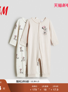 【迪士尼系列】HM童装女婴连体衣米妮米奇印花长袖哈衣1092245