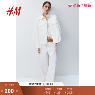 宽松休闲简约翻领内搭牛仔长袖 冬季 上衣1243135 衬衫 HM女装