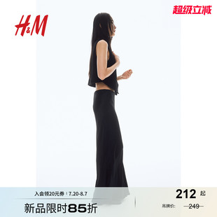 HM女装 轻柔垂坠缎质松紧带微喇长裙1184662 半身裙秋季