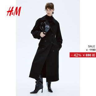 系腰带长款 女装 大衣1251606 新款 HM2025冬季