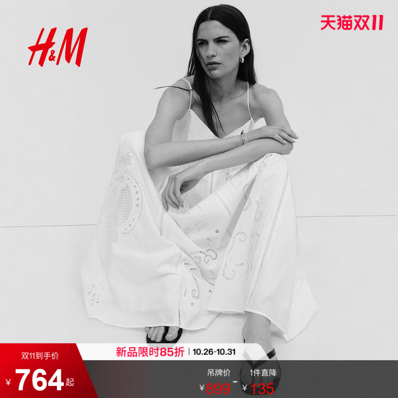 HM2026秋季新款女装镂空刺绣棉质连衣裙1346336