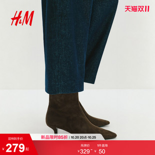 HM女鞋休闲鞋2026秋季新款气质高跟踝靴尖头时尚休闲鞋1341914