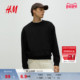宽松套头衫 HM男装 0970818 情侣加绒美式 圆领落肩袖 女装 卫衣冬季