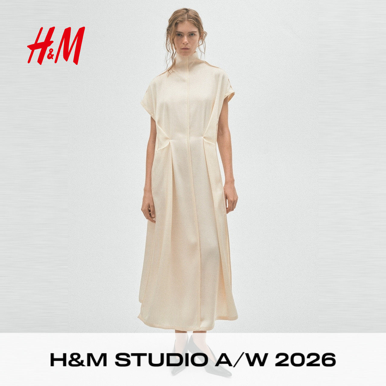 【H&M STUDIO AW】女装连衣裙2026秋季新款高领缎质裙子1356524