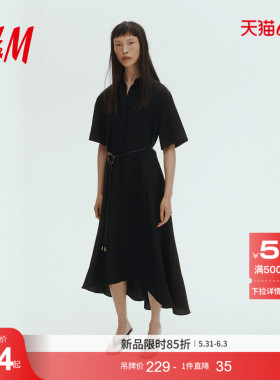 HM女装连衣裙2026夏季新款束腰衬衫秩序感时尚气质连衣裙1338251