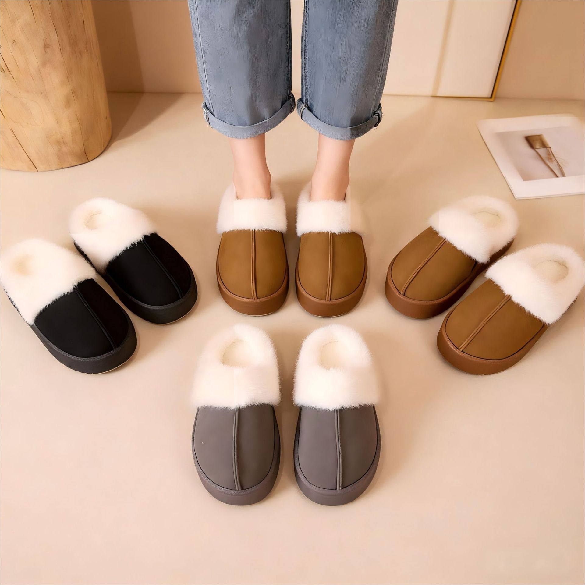 热销毛口拖冬季加绒保暖毛毛拖鞋厚底防滑情侣舒适居家用棉鞋,居家布艺,居家棉拖/棉鞋,淘宝优惠券,粉丝福利购,淘宝优惠卷