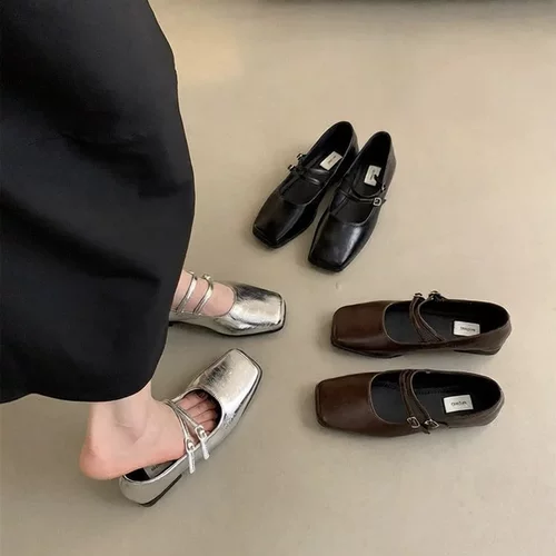 阿蔓诺法式晚风单鞋女新款春秋休闲时尚夏季平底气质方头玛丽珍鞋