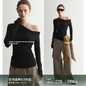 T恤 针织衫 Mogas优雅延续 重磅莱赛尔羊毛混纺斜肩一字领打底长袖