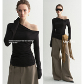 T恤 优雅延续重磅莱赛尔羊毛混纺斜肩一字领长袖 Mogas 博主推荐