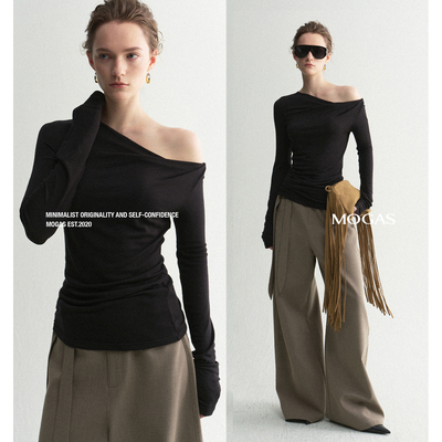 Mogas莱赛尔羊毛混纺一字领T恤