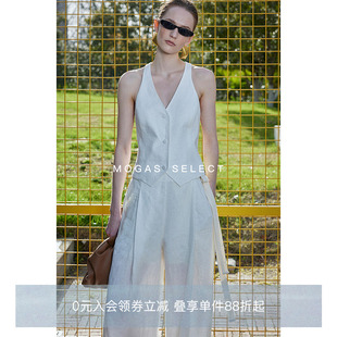 馬甲女夏 Mogas原創(chuàng)重工純亞麻顯瘦v領(lǐng)工字背心老錢風(fēng)西裝 現(xiàn)貨