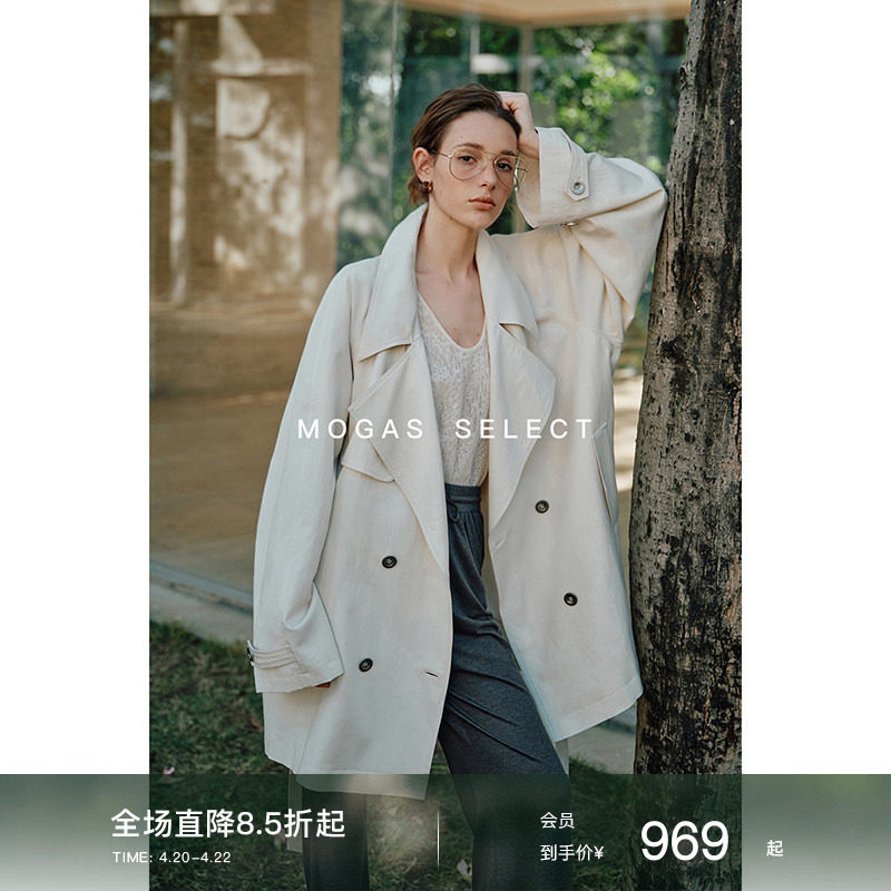 Mogas时髦Chic 重磅莱赛尔奢牌质感Row风系带风衣中长款外套女春