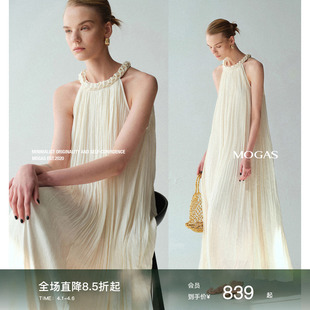 Mogas柔绪缪斯女神 连衣裙 光泽海岛丝手工麻花编织挂脖微A型无袖