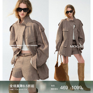 【现货】Mogas不费力老钱套装 100纯亚麻工装夹克外套简约短裤女