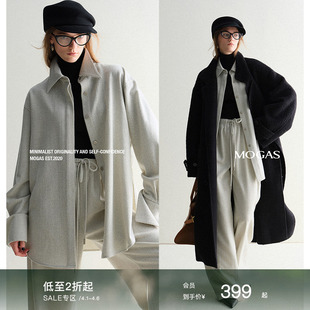 外套直筒长裤 女秋 羊毛混纺细闪混花纱ROW风衬衫 Mogas纸片人套装