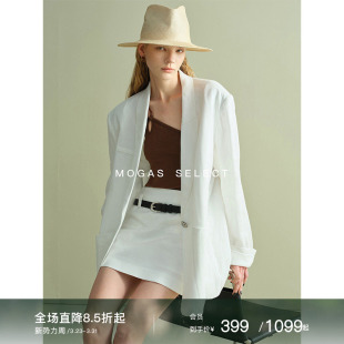 半身裙女春 Mogas篙定奢牌100纯亚麻金银丝混纺老钱风西装 现货