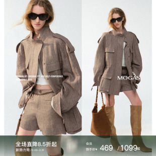 夹克外套简约短裤 100纯亚麻工装 Mogas不费力老钱套装 女 现货