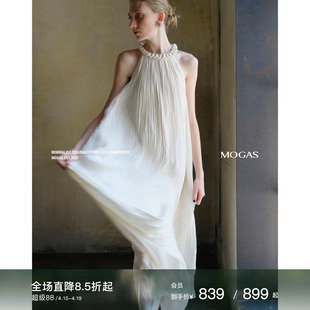 Mogas柔绪缪斯女神 光泽海岛丝手工麻花编织挂脖微A型无袖连衣裙