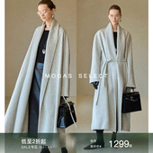 Mogas静奢阿拉善驼绒羊毛桑蚕丝混纺篙级浴袍风双面呢大衣女秋冬