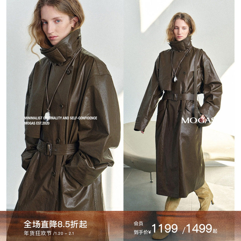 Mogas智感战袍 重工100纯棉立体微皱油蜡感长短款立领风衣外套女,女装/女士精品,风衣,淘宝优惠券,粉丝福利购,淘宝优惠卷