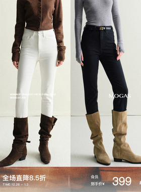 Mogas秋冬时髦精 重磅加厚row风百搭高腰直筒九分烟管牛仔裤女冬