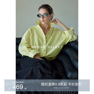 女上衣外套春秋 现货 Mogas巴家中性风 长绒棉纸片人感白色衬衫