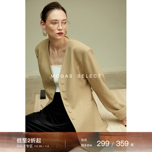 条纹西裤 无领老钱风西装 轻奢VTG经典 Mogas时髦知识分子