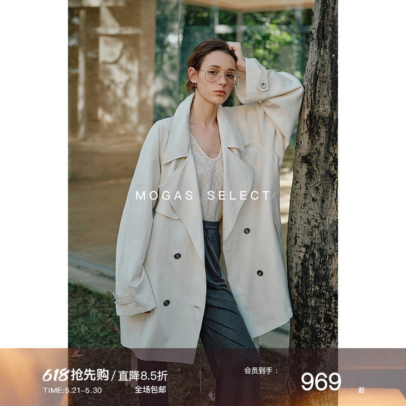 Mogas时髦Chic 重磅莱赛尔奢牌质感Row风系带风衣中长款外套女春