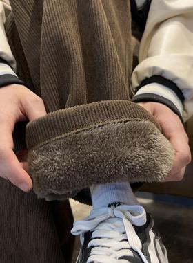 美式加绒加厚羊羔绒休闲裤子秋冬宽松棉裤灯芯绒卫裤直筒阔腿长裤