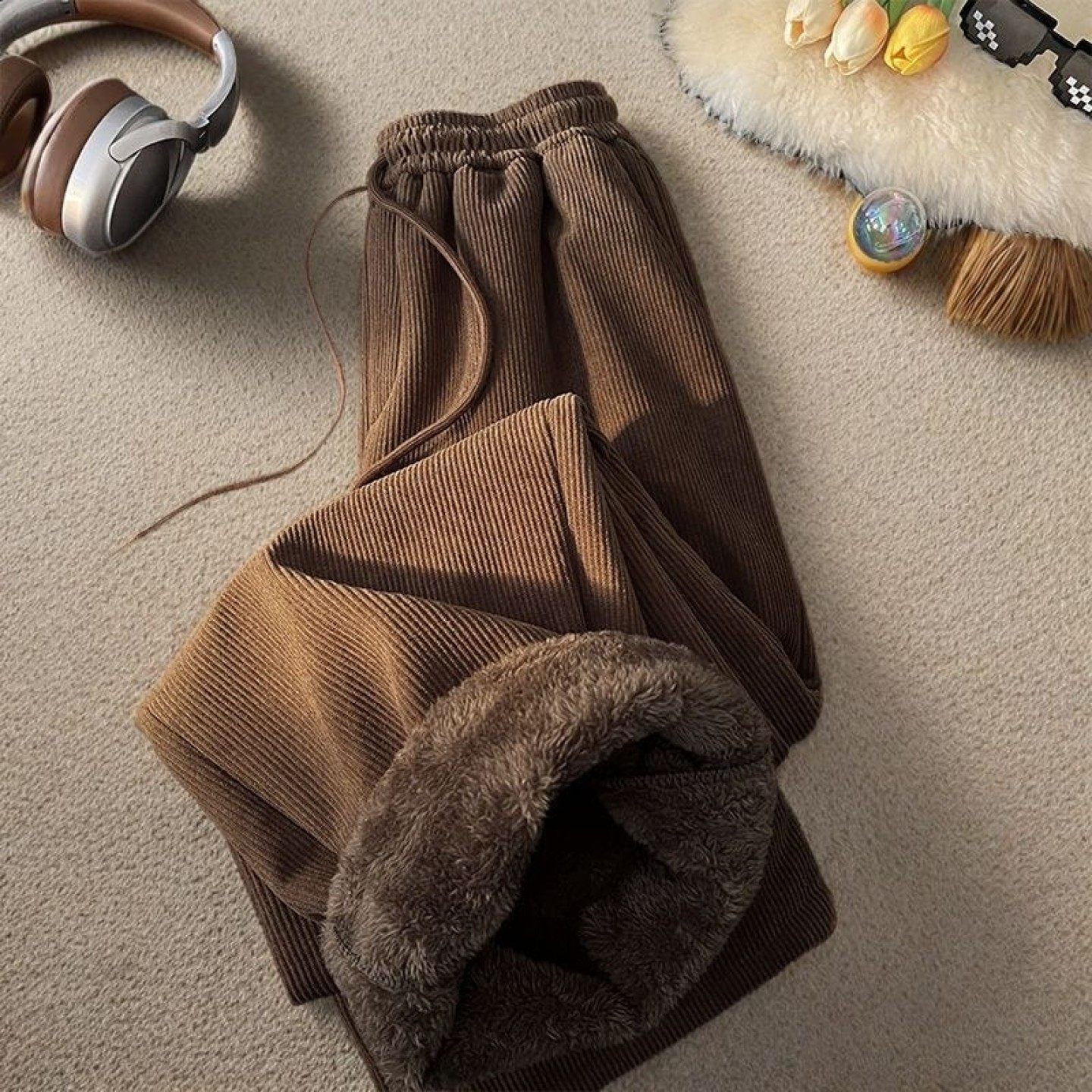 美式复古冬季加绒裤子男款棉裤羊羔绒卫裤直筒阔腿灯芯绒休闲长裤,男装,卫裤,淘宝优惠券,粉丝福利购,淘宝优惠卷