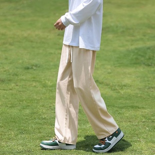 男2025夏季 百搭棉麻裤 薄款 裤 子 垂感宽松直筒阔腿工装 卡其色休闲裤