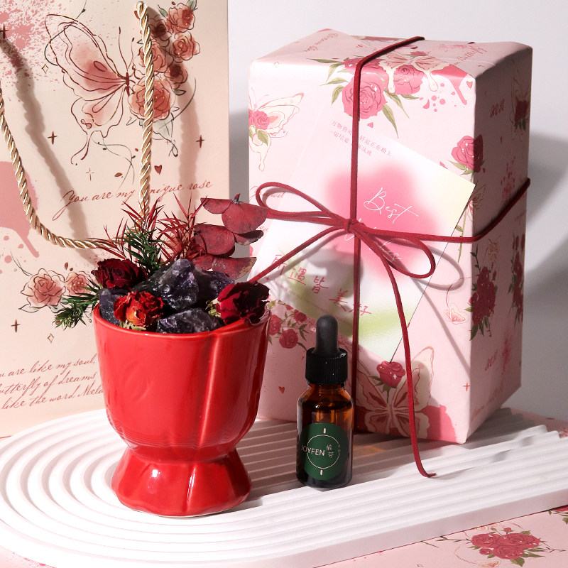 干花玫瑰精油无火香薰扩香石紫晶石乔迁新婚礼物红色喜庆卧室摆件,家居饰品,香薰礼盒,淘宝优惠券,粉丝福利购,淘宝优惠卷