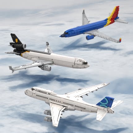 国产益智MOC波音737系列拼装积木汉莎航空飞机运输机模型玩具摆件